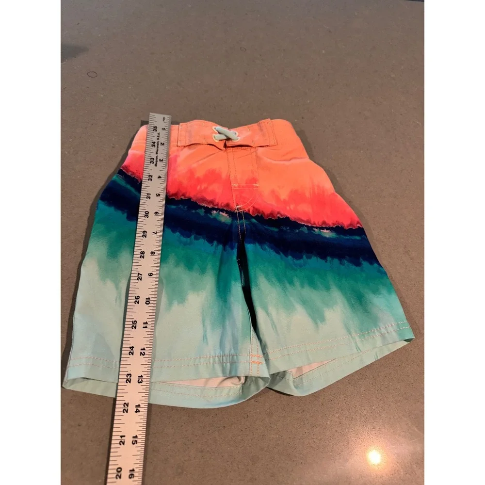 Wonder Nation Kids Swim Trunks XS 4-5 Tie Dye Orange Blue Green‎ Elastic Waist